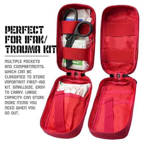 Upgrade 1000D Laser Cut Ifak Pouch Molle, Tactical Molle EMT Belt First Aid Pouches for Backpack Belt - color: Red