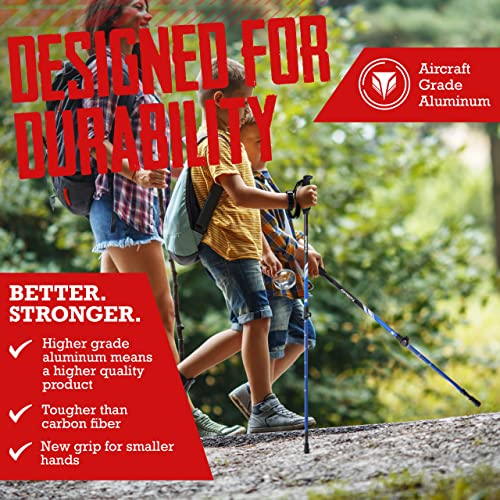 TrailBuddy Collapsible Hiking Poles - Pack of 2 Trekking Poles for Hiking, Camping & Backpacking - Lightweight, Adjustable Aluminum Walking Sticks w/EVA Grip (Aqua - Junior Size)