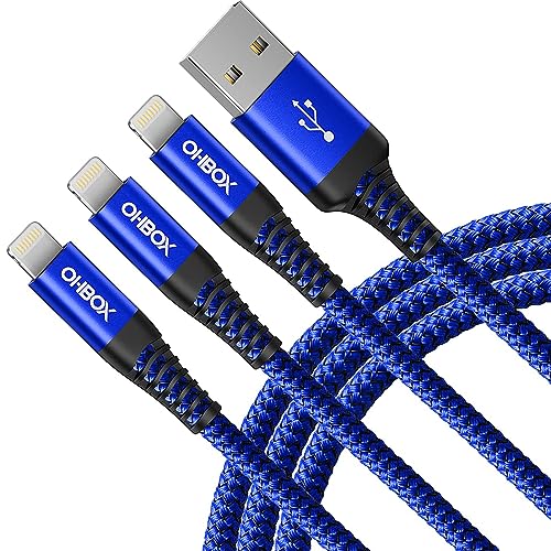 iPhone Charger Cord [Apple MFi Certified] USBA Lightning Cable 6FT, 3Pack | Heavy Duty Nylon Braided Fast Apple Charging Cable for iPhone 14 13 12 11 X XS XR SE 8 7, iPad Pro, Air, mini, iPod - Blue - color: Blue, size: 6FT, style: USB to Lightning