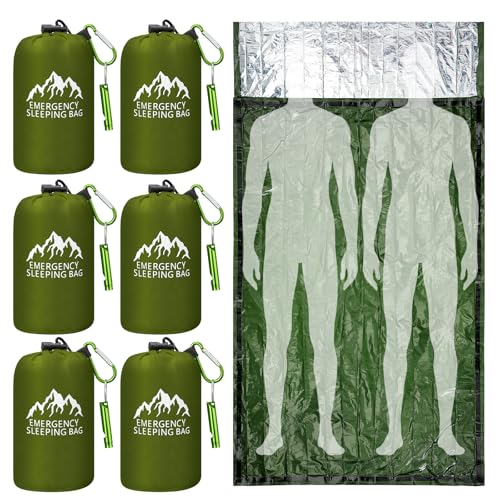 Oudain 6 Pcs XL Emergency Sleeping Bag Waterproof Bivy Sack Whistle - color: Green
