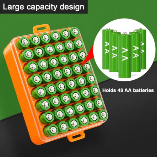 ALCYON Plastic Battery Storage Organizer for 48 AA Batteries - color: Orange, size: Large 48+AA Batteries