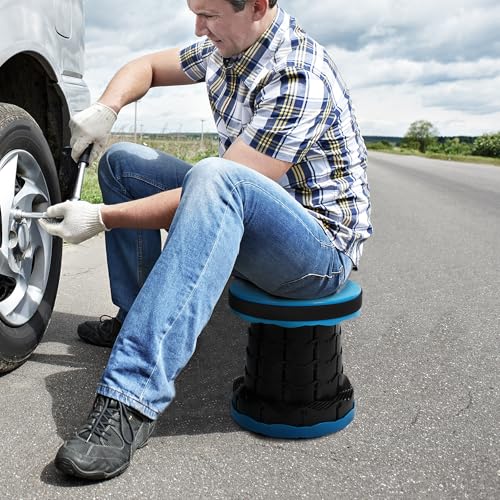 Upgraded Collapsible Stool, 18" Portable Folding Stool | Load Capacity 500lbs for Adults, Sturdy Telescopic Seat for Camping Fishing Hiking BBQ, Blue - color: Blue