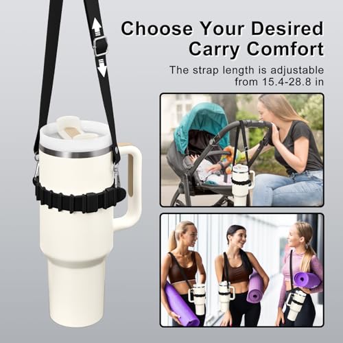 Water Bottle Holder with Strap for Stanley Cup Accessories,Adjustable Shoulder Strap Compatible with Stanley Tumbler,Owala,Hydroflask, YETI and More - color: Black