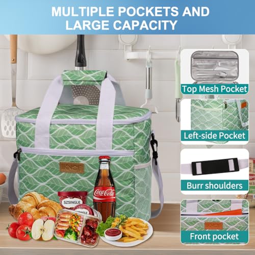 iknoe 24 Can Insulated Cooler Bag, Leakproof Lunch Tote Bag GreenWave - color: Green Wave, size: Large