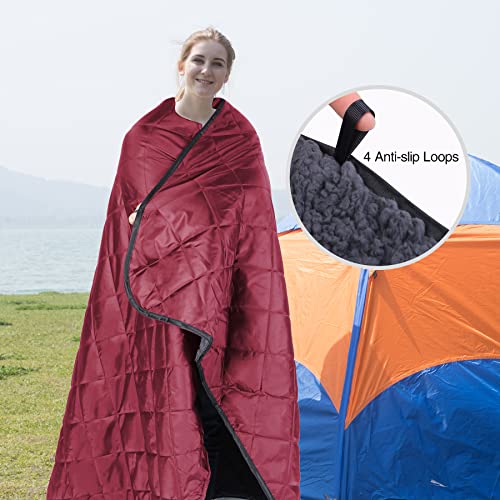 REDCAMP Large Camping Blanket with Sherpa Lining, Wine Red 79"x59" - color: Red, size: 59"x 79"