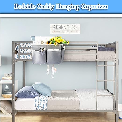 Bedside Caddy Organizer 5 Pockets 4 Hooks Bunk Bed 2Pack Grey - color: 2Pack Grey