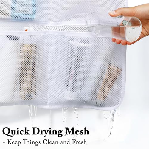 Fammart Mesh Shower Caddy Hanging, Quick-Drying Shower Organizer with 7 Pockets, Portable Bathroom Organizers and Storage for Shampoo, Soap, Loofah, Travel, and Cruise Essentials - color: Hanging Type, 2 Pack - White