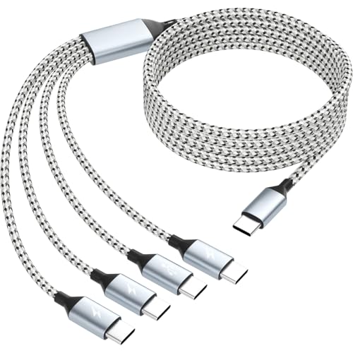 USBC to USBC Cable, 4 in 1 USB C Multi Charging Cable for Multiple Devices | USB C Input with 4*USB C Ports, Nylon Braided Phone Charger for Multiple Devices, Travel Essentials - color: Graywhite, size: 1Pack5FT