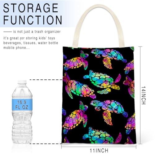 IRADA Car Trash Bag Hanging No Snap Small Garbage Bag for Car Back Seat - Cute Printed One-handed Strap Trash Bags - Rainbow Turtle - color: Rainbow Turtle Car Trash Bag