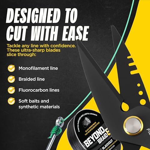 Beyond Fishing 6.5" Pro Fishing Shears Dual Serrated Blades, Fishing Braided Line Scissors with Titanium Coating, Non-Slip Grip & Multifunction Tool, Includes Hard Molded Locking Sheath - color: Omnipro - Black and Yellow