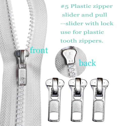 Zipper Repair Kit 39 Pcs, #5 Sliders with Pull, Metal Zippers Retainer Box,Insertion Pin 6 Sets, Replacement Zip Bottom/Top Stop, Metal, Plastic, Nylon Coil Zippers Head FIx on Jaceket