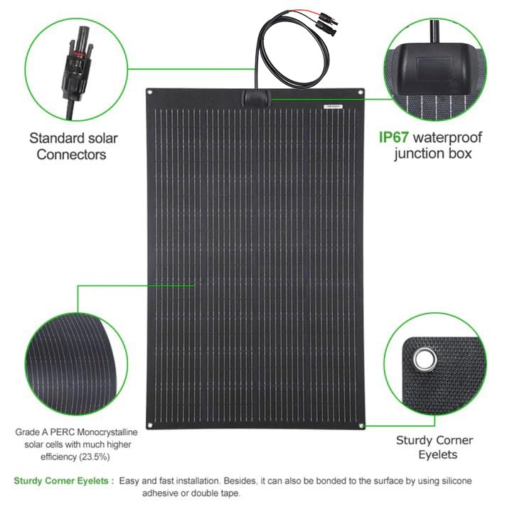 150W 12V ETFE Black Flexible Solar Panel, 43.3x28in | PERC 9BB 23.5%+ Efficiency Mono Solar Cells, for Campers, RVs, Boats,Camping, Tent - size: 150W/43.3in x 28in