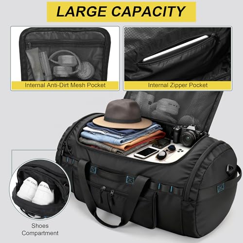 Large Travel Duffle Backpack for Men Women with Shoes Compartment, 45L/60L/90L Waterproof Gym Duffel Bag with Straps for Hiking, Camping, Gym, Overnight (45L) - size: 45L