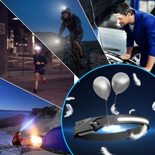 Bud K Headlamp Rechargeable 4Pack, 6 Mode Headlamps for Adults 1200Lumens LED Headlamp,230°COB Wide Beam Headlight Bright Headlamps Flashlight for Camping Accessories Gear, Hiking,Running - size: 4 Pack