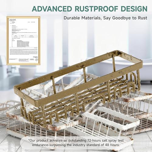 Veken Shower Caddy 6-Pack, No Drilling & Rustproof, Waterproof Adhesive Shelves Rack with Soap Holder, Large Capacity Bathroom Organizers and Storage, Wall-Mounted Kitchen & Home Decor, Matte Gold - color: Matte Gold
