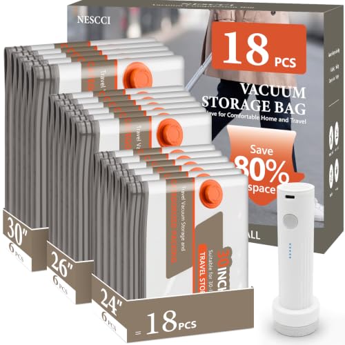 18 Pcs Vacuum Bags for Travel with Rechargeable Air Pump,Space Saver Bags - size: 18 Combo Size (Orange)