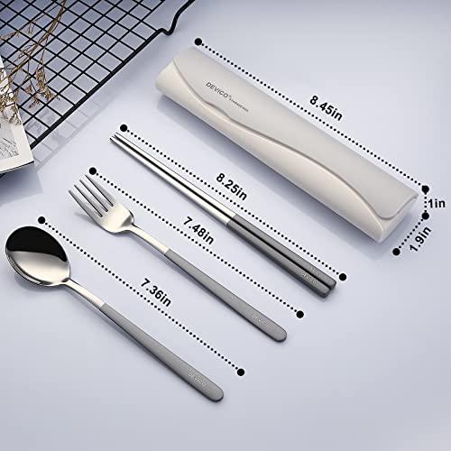 DEVICO Travel Utensils with Case, 4 Piece Portable Silverware Set for Work - color: Gray