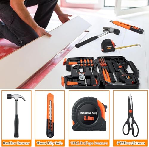 MARTCOLOR Household Tool Set, Orange Hand Kit with Storage Case, 58-Piece - color: Orange