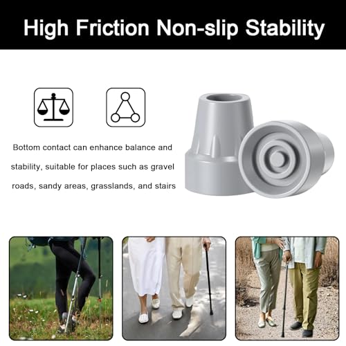 4 Pack Replacement Rubber Cane Tips 3/4 Inch Heavy Duty Rubber Crutch Tips Non Slip Walker Tips for Walkers Commodes Shower Chairs Canes Leg (Gray) - color: Gray