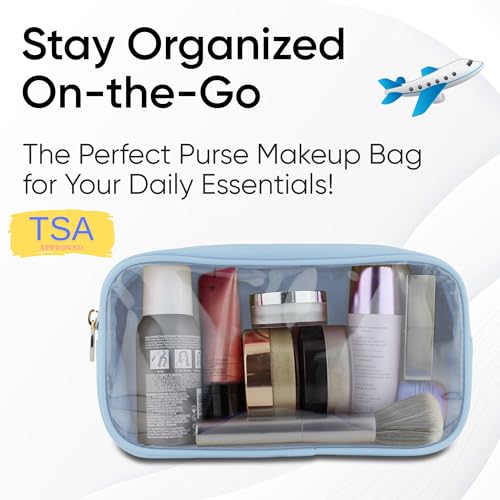 Small Clear Makeup Bag – Mini Pouch for Purse, Cosmetic Travel Case, Clear Cosmetic Bag, Light Blue Mini Makeup Bag, Compact Pouch for Purse - color: Light Blue, style: Small