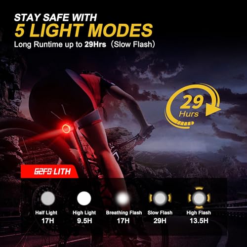 Type C USB Rechargeable Bike Tail Light, Ultra Bright IPX6 Waterproof Bicycle Rear Cycling Safety Flashlight, 5 Light Mode Road Mountain Accessories Night Ride Hiking, Cycling, Camping