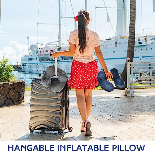 Xtinmee 2Pcs Self-Inflatable Pillow Soft Airplane Travel Pillow with Compact Bag for Long Flight Neck Cushion for Head Support Car Home Office 12.2x11.81x5.91in(Gray, Blue) - color: Gray, Blue