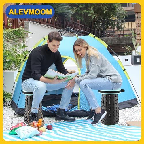 ALEVMOOM Upgraded 18.1" XL Collapsible Stool with Cushion, Portable Folding Stools for Adults Capacity 800lbs, Lightweight Telescoping Stool for Camping Travel Fishing Hiking - color: Lake Green