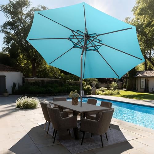 Patio Umbrella Outdoor with Tilt, 2 Tiers, 9 ft Aqua Blue - color: Aqua Blue