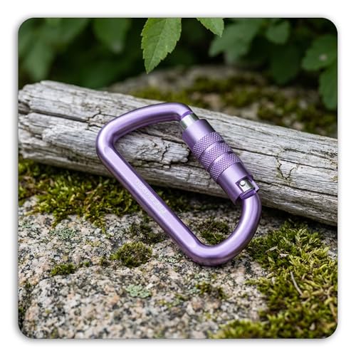 FresKaro 3inch 12kN-2698lbs Auto Locking Carabiner Clips, Solid D Shape, Heavy Duty 7075 Aluminum, Lightweight 1.09oz, Rust Proof, for Hammock, Hiking, Dog Leash, Keychain etc., Multi-Colors - color: Purple-3pcs