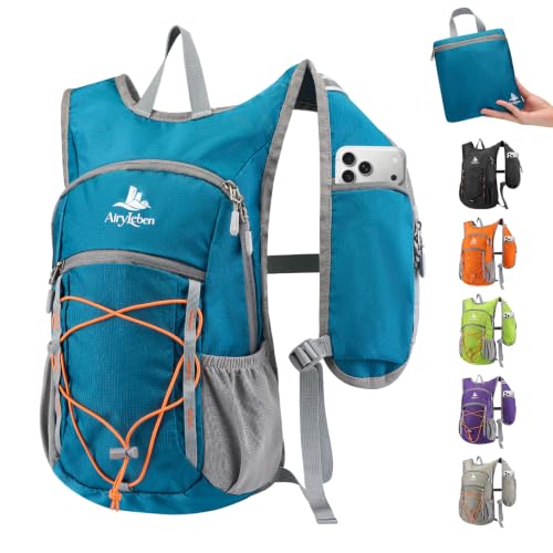 14L Small Hiking Backpack, Packable Travel Daypack for Men Women | Lightweight, Quick-Access Phone Pocket, Breathable, Water Resistant, Adjustable Straps, Emergency Whistle, Commuting Cycling - color: Lake Blue