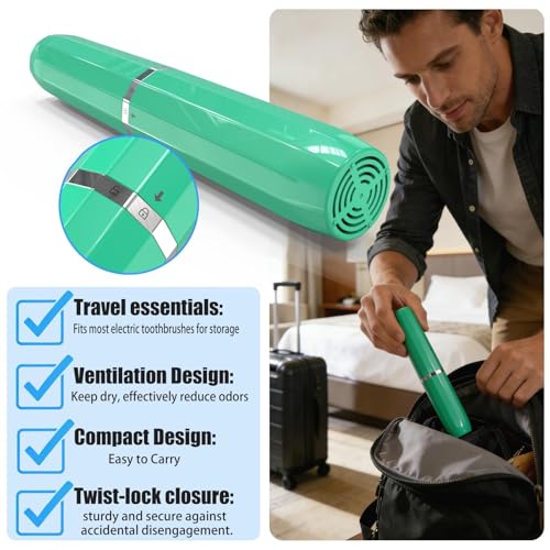 Long Ventilated Electric Toothbrush Travel Case, Portable Holder, Fits Most Standard Straight Electric Toothbrushes (Green) - color: Green
