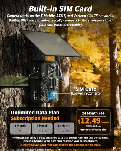 Loatos Trail Camera, Cellular Trail Camera with AI Animal Detection, Game Camera Built-in SIM Card 4G Unlimited Data Plan 2K Live View Game Cameras with Night Vision Motion Activated Waterproof IP66