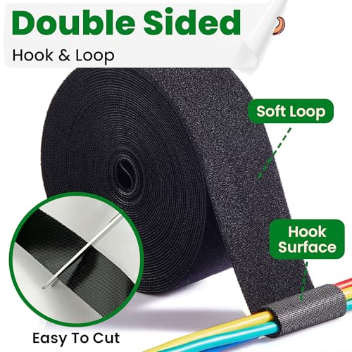 ECOHomes 2 Inch x 30 FT Double Sided Hook and Loop Roll Tape (Black) | Two Sides, Self Stick, No Adhesive, Reusable, Cable Ties Wrap for Cable Management, Heavy Duty, Extender Straps, Wire Strips - color: Black, size: 2 In x 30 FT