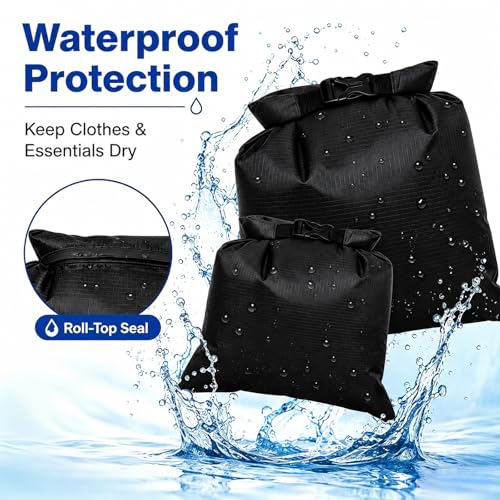 TRENDBOX Roll Top Waterproof Dry bag Kit Storage Compression Bag Sack Poch Packing Organizers Water Resistant Camping Travel - color: Black