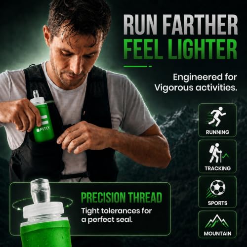 FITLY Soft Flask - Shrink As You Drink Soft Water Bottle for Hydration Pack - Folding Water Bottle Ideal for Running, Hiking, Cycling, Climbing & Rigorous Activity - color: Forest Green, size: 10 Ounces