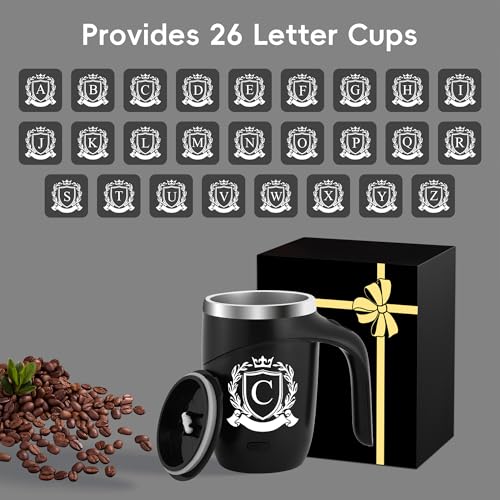 Initial Magnetic Stirring Coffee Mug Stainless Insulated Cup Men Him Boyfriend Bf Fiance Mr 1 Year First Anniversary Meaningful Unique Romantic Xmas Valentines Custom Day Personalized Initial Gift,C - style: Letter C