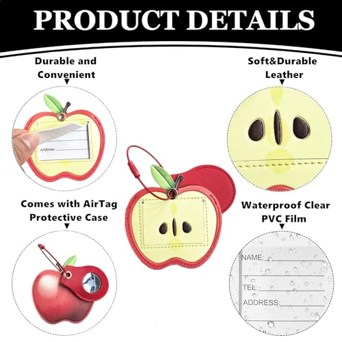 PU Leather Luggage Tag with Airtag Holder Case Set and Name ID Label - color: Fruit