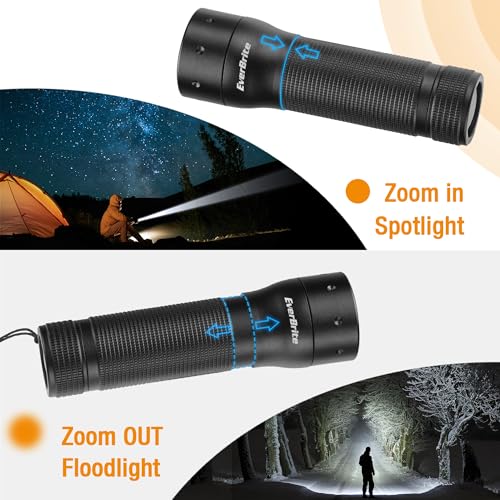 EverBrite Mini Flashlight, Zoomable 350LM LED Flashlight, Black | Small, 3 Light Modes, Zoomable Beam, 3 AAA Batteries Included, Wrist Strap, Home, Camping & Emergency Use, Holiday Gifts - color: Black, size: Small