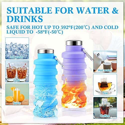 Lallisa 4 Pcs Collapsible Water Bottles 17 oz Reusable Silicone Foldable Travel Water Bottle Portable Leak Proof Sports Water Bottles for Gym Camping Hiking (Blue, Purple, Gray, Green) - color: Blue, Purple, Gray, Green