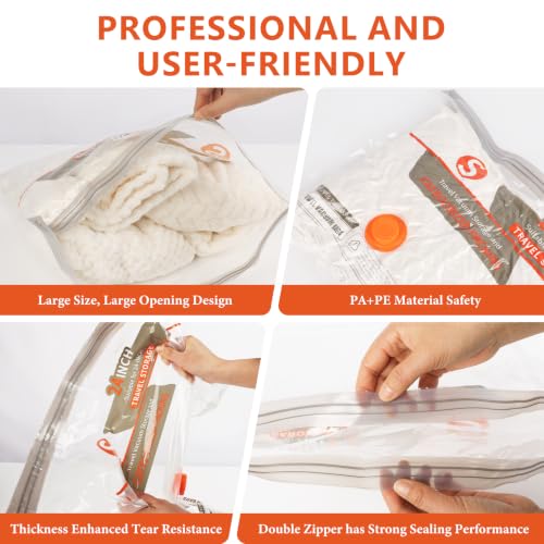 15 Pcs Vacuum Bags for Travel with Rechargeable Air Pump,Space Saver Bags - size: 15 Combo Size (Orange)