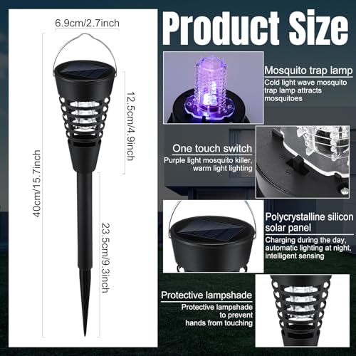 Qualirey 4 Pack Solar Bug Zapper & Mosquito Killer Outdoor Waterproof Cone-Shaped LED Light Mosquito Repellent for Patio, Garden, Yard, Camping - Hanging/Insertion Design (White & Purple Light) - color: White & Purple Light