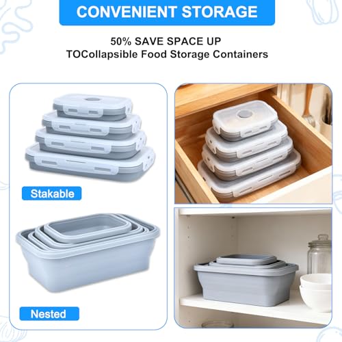 Collapsible Silicone Food Storage Containers 4 Set Airtight Leak Proof Food Containers with Lids Meal Prep for Microwave Freezer Dishwasher for Kitchen Camping Office Navy Blue - color: Navy blue