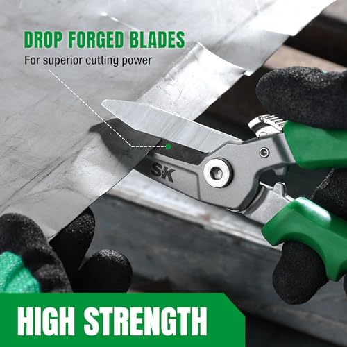 SK 8" Heavy Duty Scissors All Purpose, Industrial Shears, CR-V Steel | Drop Forged Sharp Utility Scissors, with Safety Lock, Comfortable Grips - size: 8 Inch