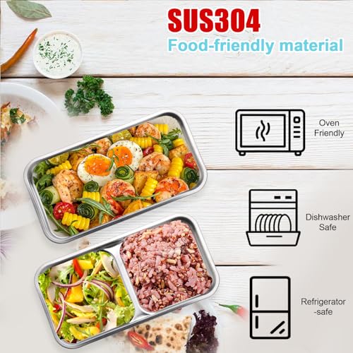 Grab and Go Snack Containers Stainless Steel, Reusable Snack Condiment Containers with Lids, Double &Single Compartment Food Lunch Meal Container Prep for Work & Trave, Dishwasher Safe, 4 PCS.