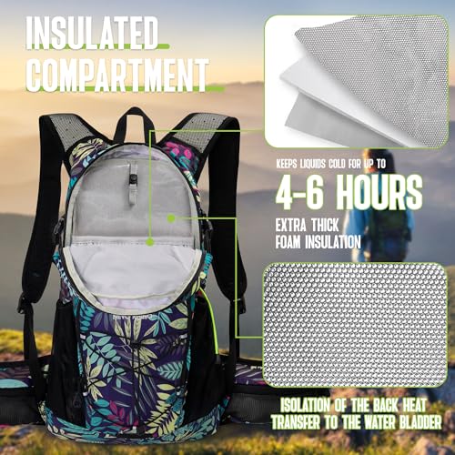 N NEVO RHINO Hydration Backpack, 18L Hiking Backpack with 3L Water Bladder | Multipurpose Water Backpack High Flow Bite, Insulated Hydration Pack Ideal for Hiking and Cycling - color: blue print