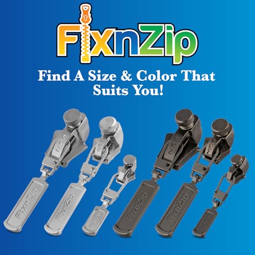 FixnZip (Black Nickel 3 Pack S,M,L) - Universal Zipper Repair Kit for Jackets, Luggage, Bags - Backpack Zipper Replacement Repair Kit - Instant Zipper Fix - color: Black Nickel, size: S,M,L