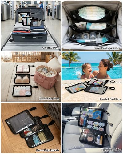 babygoal TSA Approved Black Clear Travel Organizer Bags 3 Pack | Water Resistant Fabric, Dual Inner Pockets, Detachable Snap Handle, Secure Zipper Closure Storage Pouches - color: Black