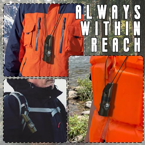 Xuhal 4 Pack Emergency Survival Whistle Loud Safety Whistle 7-in-1 Multifunctional Outdoor Survival Tool with Compass Thermometer LED Light Magnifier for Hiking Camping Boating Kayaking and Rescue
