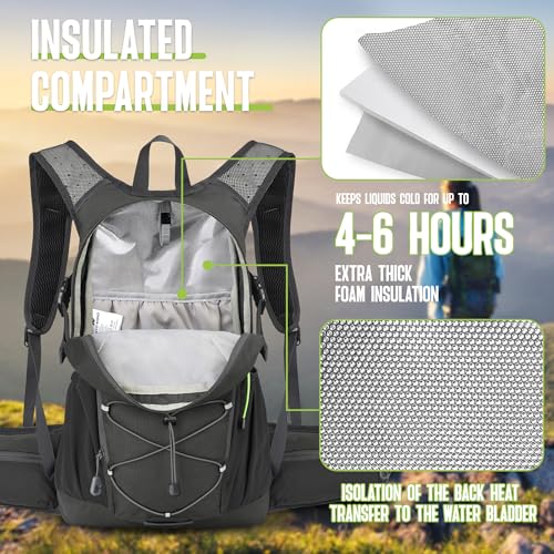 N NEVO RHINO Hydration Backpack, 18L Hiking Backpack with 3L Water Bladder | Multipurpose Water Backpack High Flow Bite, Insulated Hydration Pack Ideal for Hiking and Cycling - color: Grey