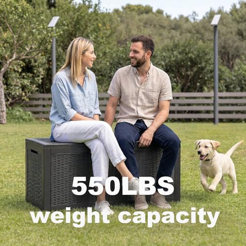 PatioZen 100 Gallon Deck Box Lockable Waterproof Outdoor Storage Black - color: Black, size: 100 Gallon